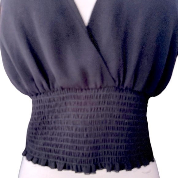 Wilfred Wistful Blouse Black Sheer Long Sleeves Smocked Surplice Size Medium EUC - Picture 10 of 10